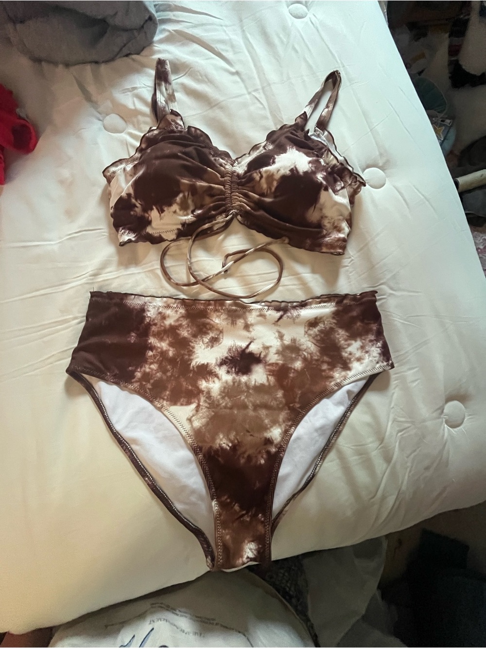 Tie-Dye Brown High-Waist Bikini Set — Brown Two-Piece Swimwear